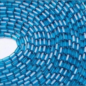 98, 2x4mm Vibrant Faceted Glass Rectangle Spacer Beads | Lake Blue | New